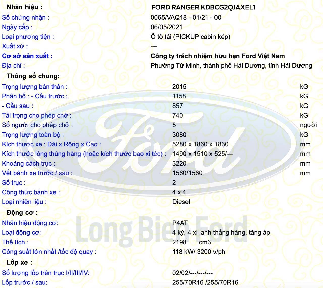 Ford Ranger 2021 bản lắp ráp tại Việt Nam đã được đăng kiểm, sẵn sàng phục vụ Quý Khách hàng