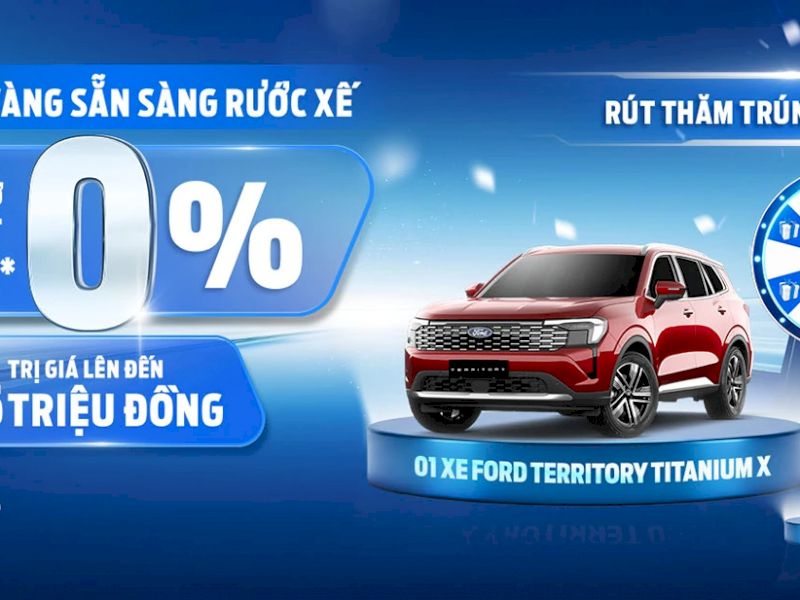 Cơ hội vàng nhận hỗ trợ lãi suất cố định 0% trị giá lên đến 95 triệu đồng và bốc thăm trúng thưởng 1 xe ô tô Ford Territory cùng nhiều phần quà hấp dẫn trong tháng 05/2026